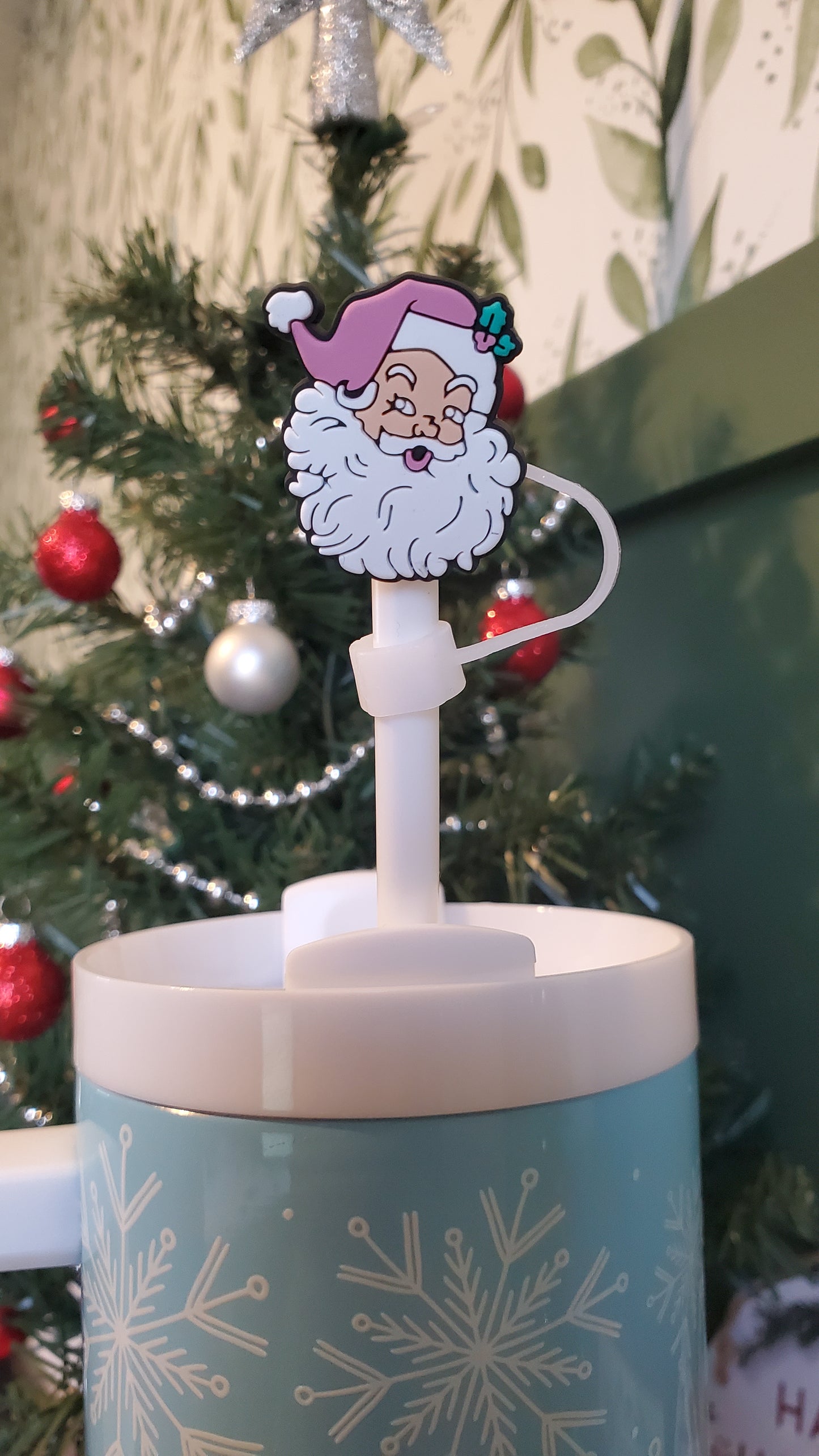 Pink Santa Straw Topper